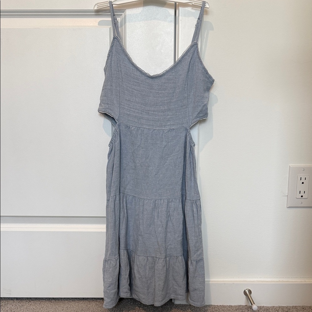 Altar'd State Soft Blue Tiered Midi Dress